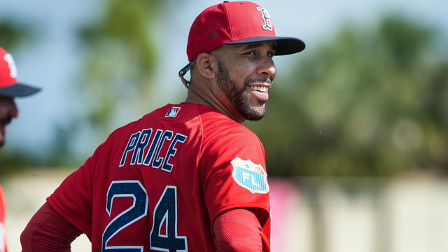FT. MYERS, FL - FEBRUARY 19: David Price of the Boston Red Sox looks on during a spring training workout at Fenway South on February 19, 2016 in Ft. Myers, Florida.