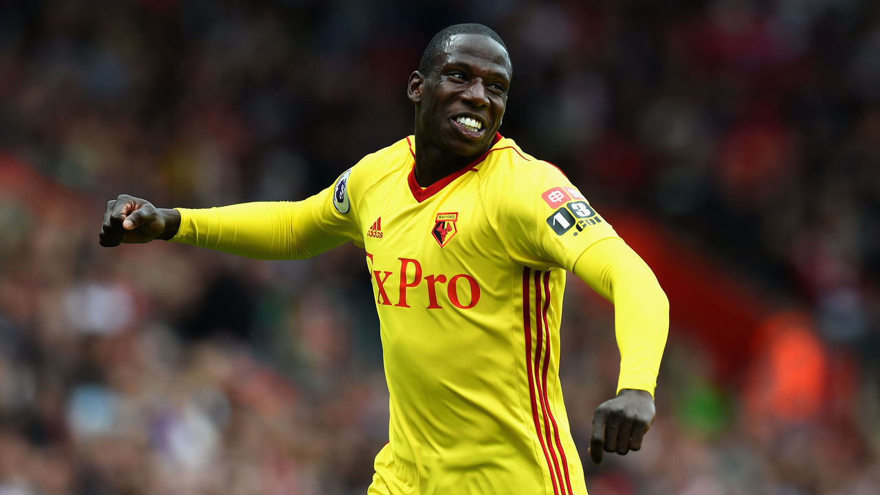 SOUTHAMPTON, ENGLAND - SEPTEMBER 09: Abdoulaye Doucoure of Watford celebrates after scoring his sides first goal during the Premier League match between Southampton and Watford at St Mary's Stadium on September 9, 2017 in Southampton, England.