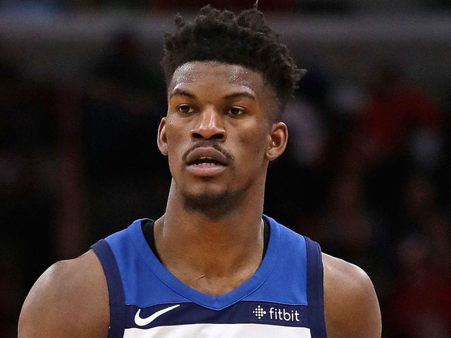 CHICAGO, IL - FEBRUARY 09: Jimmy Butler #23 of the Minnesota Timberwolves brings the ball up the court against the Chicago Bulls at the United Center on February 9, 2018 in Chicago, Illinois. The Bulls defeated the Timberwolves 114-113.