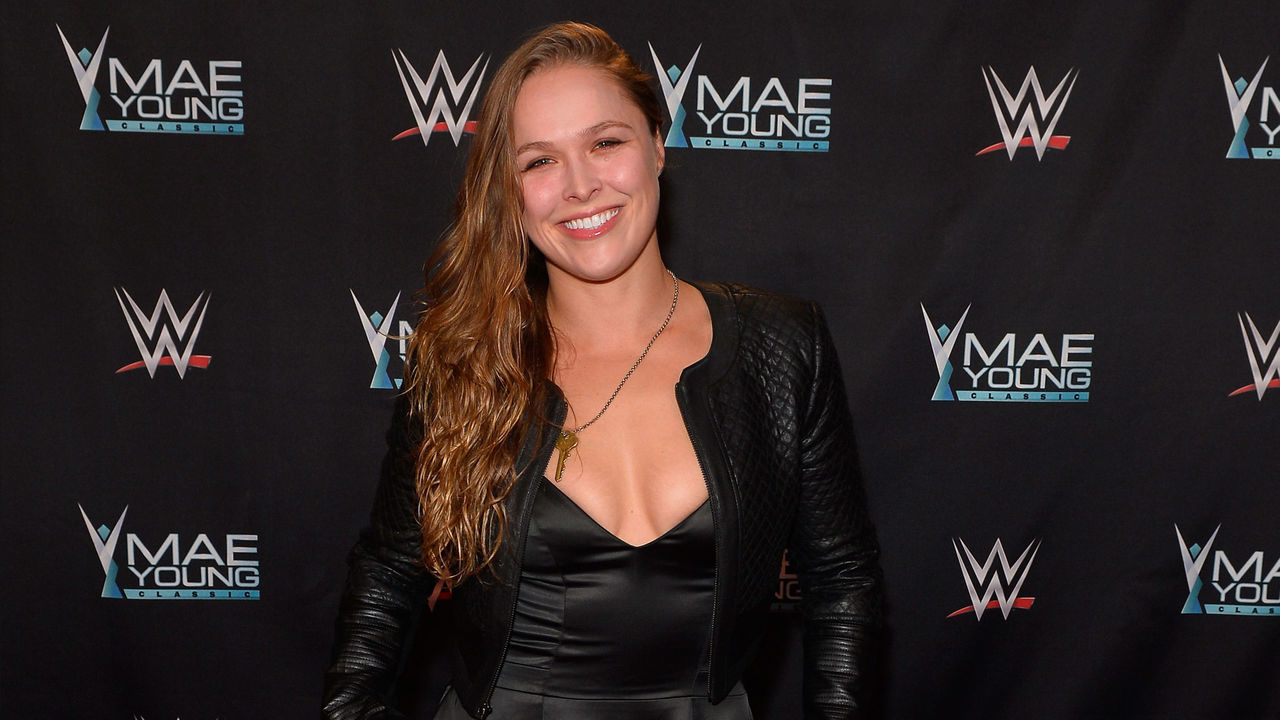 LAS VEGAS, NV - SEPTEMBER 12: MMA fighter Ronda Rousey appears on the red carpet of the WWE Mae Young Classic on September 12, 2017 in Las Vegas, Nevada.