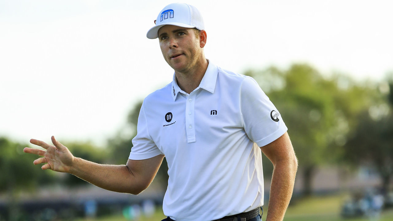 PALM BEACH GARDENS, FL - FEBRUARY 24: Luke List acknowledges the crowd after a putt on the 16th hole during the third round of the Honda Classic at PGA National Resort and Spa on February 24, 2018 in Palm Beach Gardens, Florida.
