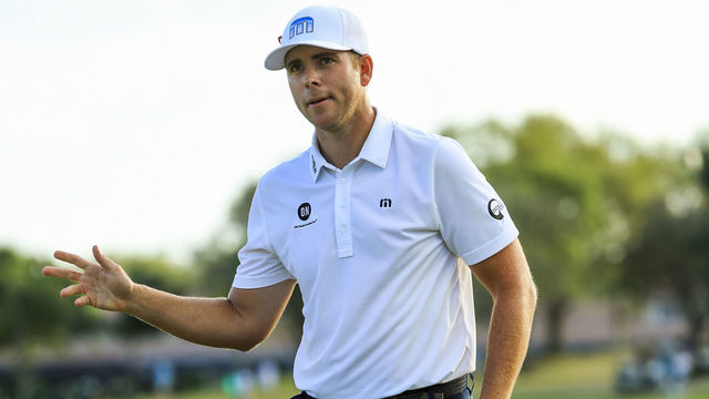 PALM BEACH GARDENS, FL - FEBRUARY 24: Luke List acknowledges the crowd after a putt on the 16th hole during the third round of the Honda Classic at PGA National Resort and Spa on February 24, 2018 in Palm Beach Gardens, Florida.