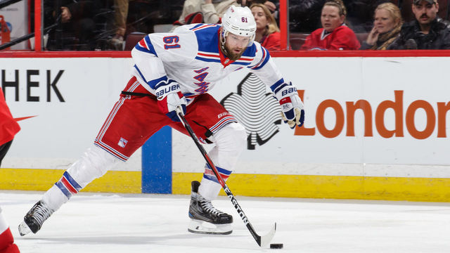 OTTAWA, ON - FEBRUARY 17: Rick Nash #61 of the ''New York Rangers skates with the puck against the Ottawa Senators at Canadian Tire Centre on February 17, 2018 in Ottawa, Ontario, Canada. *** Local Caption ***