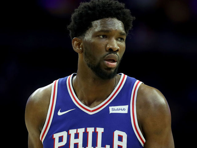 PHILADELPHIA, PA - DECEMBER 7: Joel Embiid #21 of the Philadelphia 76ers looks on against the Los Angeles Lakers at Wells Fargo Center on December 7, 2017 in Philadelphia, Pennsylvania.