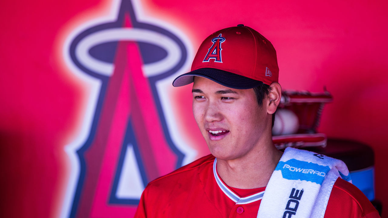 TEMPE, AZ - FEBRUARY 24: Shohei Ohtani #17 pitcher of the Los Angeles Angels of Anaheim looks on before a game against the Milwaukee Brewers during a Spring Training Game at Goodyear Ballpark on February 24, 2018 in Goodyear, Arizona.