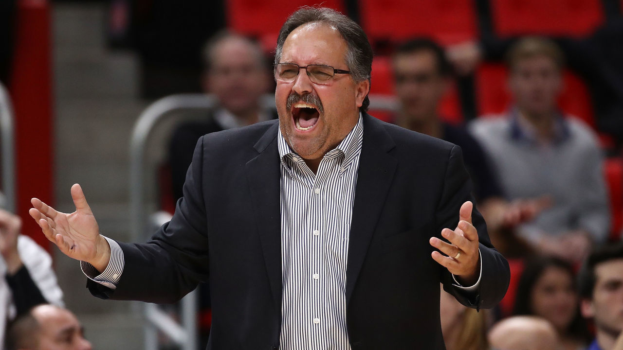 DETROIT, MI - NOVEMBER 10: Head coach Stan Van Gundy of the Detroit Pistons reacts on the bench while playing the Atlanta Hawks at Little Caesars Arena on November 10, 2017 in Detroit, Michigan. Detroit won the game 111-104.