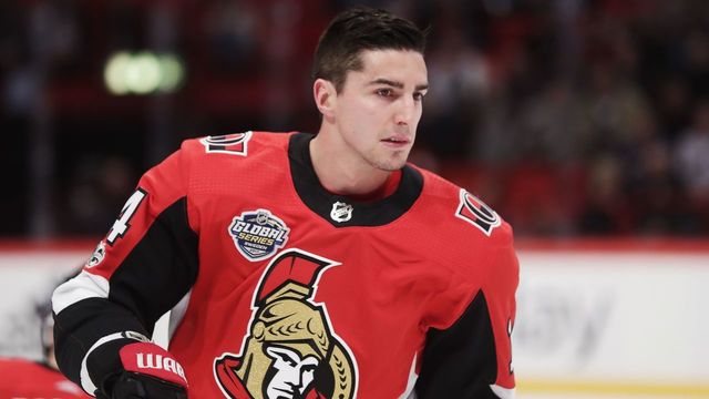 STOCKHOLM, SWEDEN - NOVEMBER 11: Alexandre Burrows #14 of Ottawa Senators during warmup ahead of the 2017 SAP NHL Global Series match between Colorado Avalanche and Ottawa Senators at Ericsson Globe on November 11, 2017 in Stockholm, Sweden.