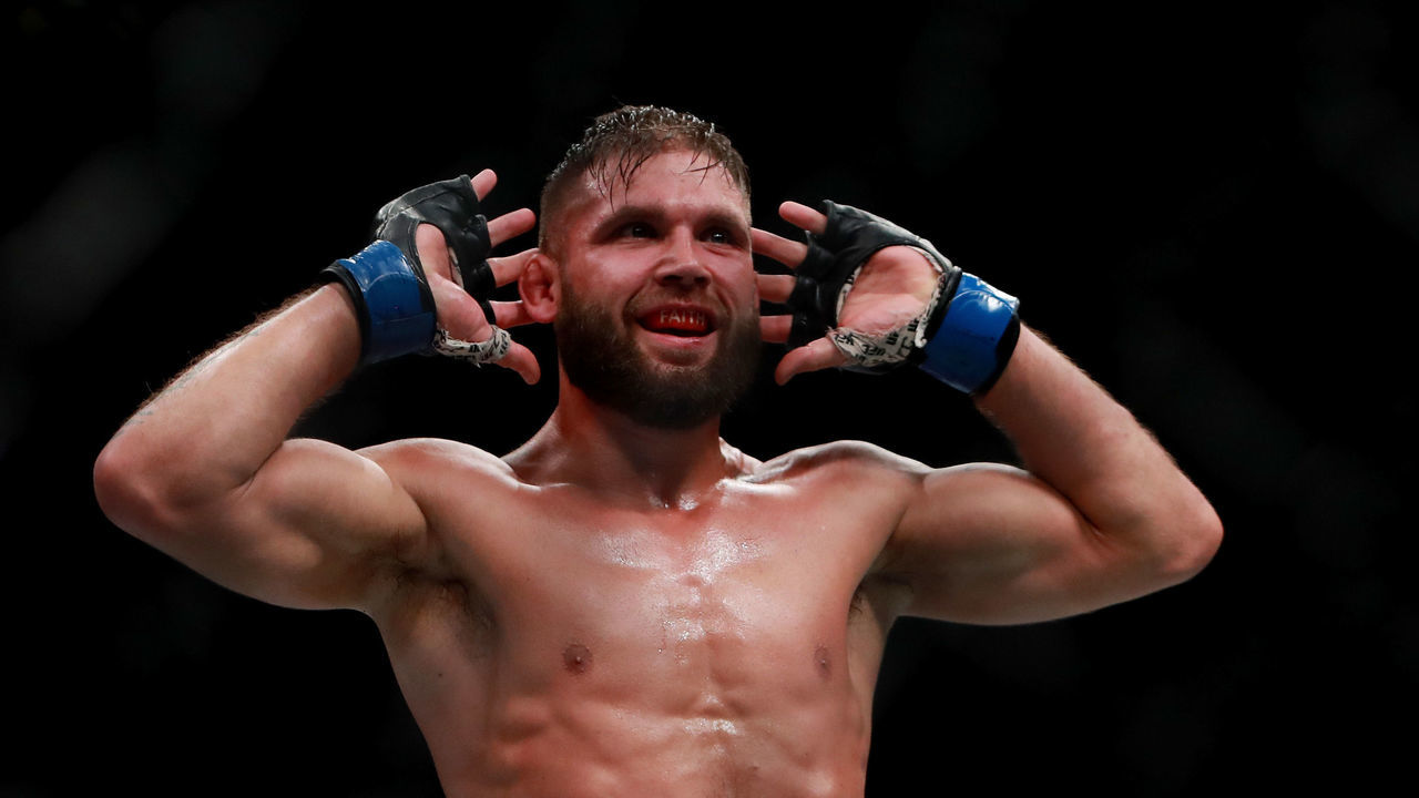 NEW YORK, NY - NOVEMBER 12: Jeremy Stephens of the United States reacts against Frankie Edgar of the United States in their featherweight bout during the UFC 205 event at Madison Square Garden on November 12, 2016 in New York City.