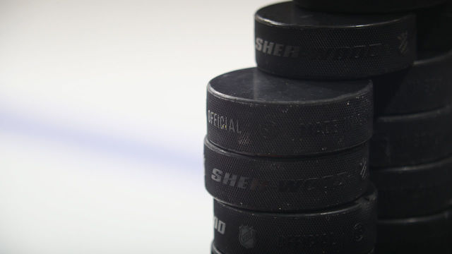 PHILADELPHIA, PA - JANUARY 04: Pucks sit on the bench prior to warmups leading to the game between the Philadelphia Flyers and the New York Rangers at the Wells Fargo Center on January 4, 2017 in Philadelphia, Pennsylvania. The Rangers defeated the Flyers 5-2.