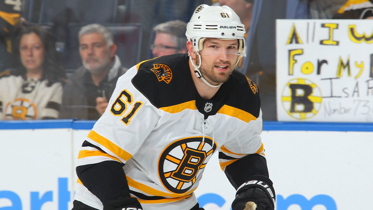 BUFFALO, NY - FEBRUARY 25: Rick Nash #61 of the Boston Bruins skates in warmups before an NHL game against the Buffalo Sabres on February 25, 2018 at KeyBank Center in Buffalo, New York.