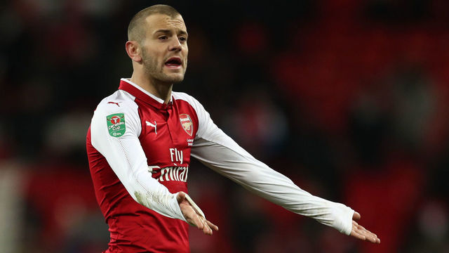 LONDON, ENGLAND - FEBRUARY 25: Jack Wilshere of Arsenal reacts during the Carabao Cup Final between Arsenal and Manchester City at Wembley Stadium on February 25, 2018 in London, England.