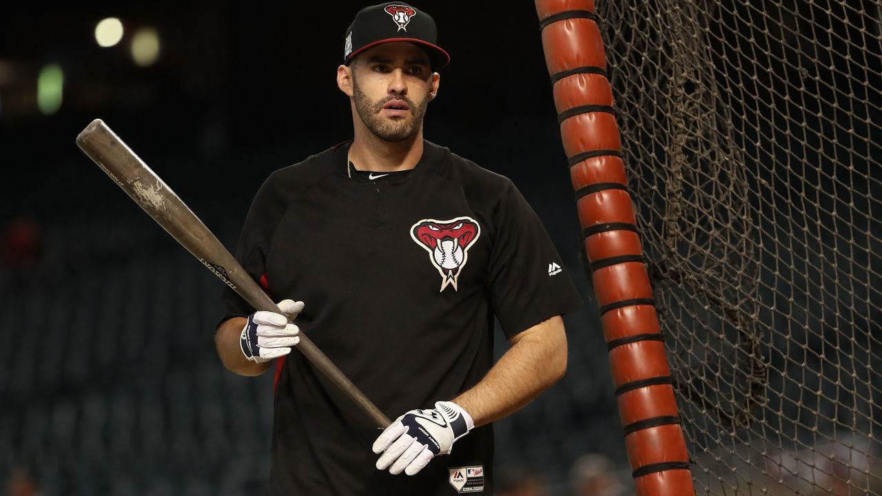 PHOENIX, AZ - OCTOBER 04: J.D. Martinez #28 of the Arizona Diamondbacks takes batting practice prior to the start of the National League Wild Card game against the Colorado Rockies at Chase Field on October 4, 2017 in Phoenix, Arizona.