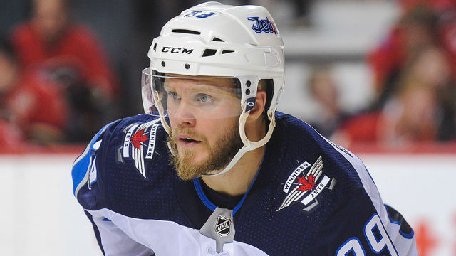 CALGARY, AB - OCTOBER 7: Toby Enstrom #39 of the Winnipeg Jets in action against the Calgary Flames during an NHL game at Scotiabank Saddledome on October 7, 2017 in Calgary, Alberta, Canada.