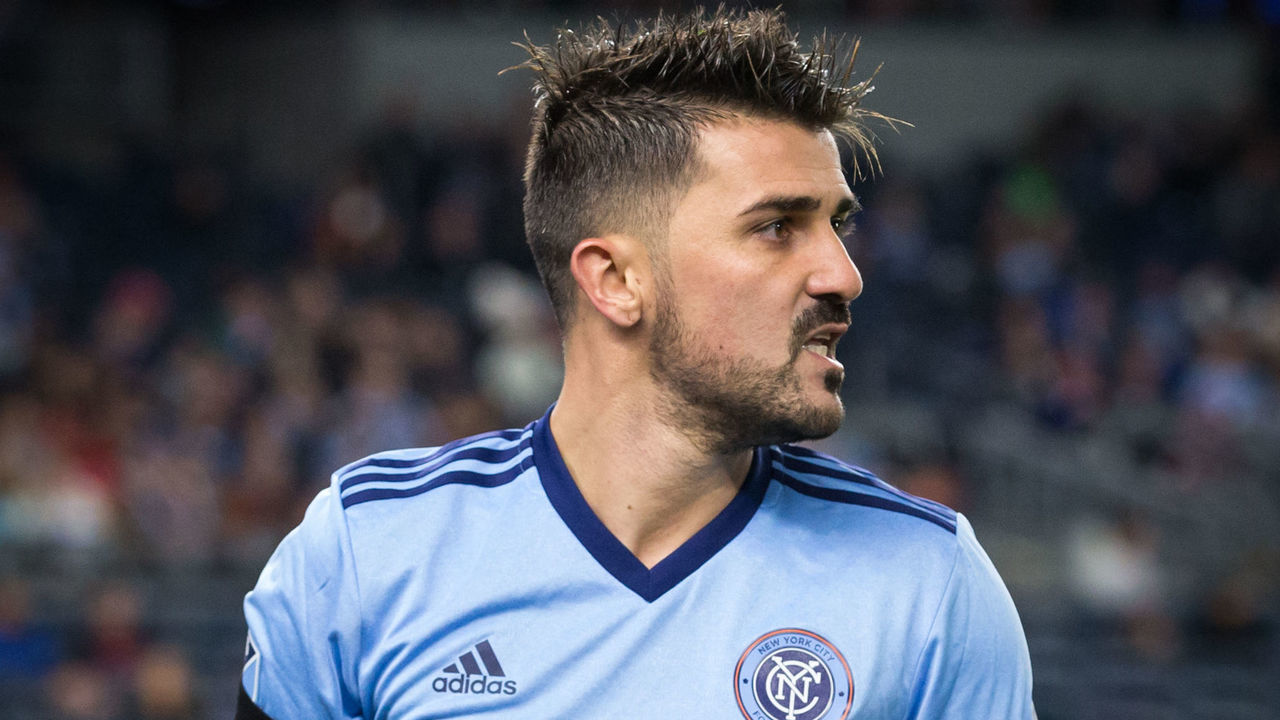 BRONX, NY - NOVEMBER 05: Forward and Captain David Villa #7 reacts to a missed goal during the Audi MLS Eastern Conference Semifinal Leg 2 match between New York City FC vs Columbus Crew at Yankee Stadium on November 05, 2017 in the Bronx borough of New York. New York City FC won the match with a score of 2 to 0. Columbus Crew advances to the Eastern Conference Championships.
