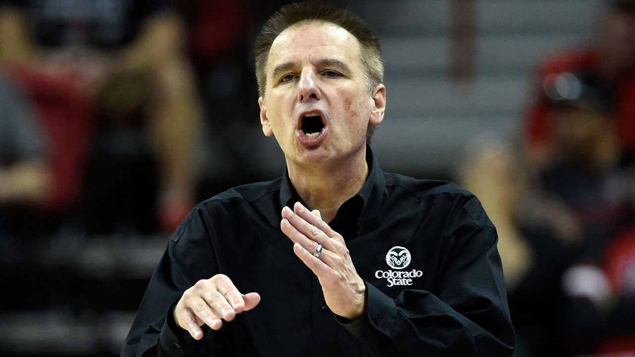 LAS VEGAS, NV - MARCH 10: Head coach Larry Eustachy of the Colorado State Rams signals to his team during the second half of a semifinal game against the San Diego State Aztecs of the Mountain West Conference basketball tournament at the Thomas & Mack Center on March 10, 2017 in Las Vegas, Nevada. Colorado State won 71-63.