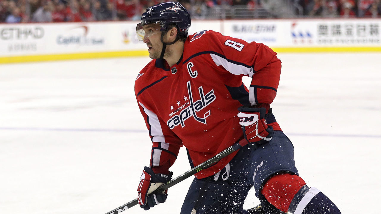 WASHINGTON, DC - DECEMBER 28: Alex Ovechkin #8 of the Washington Capitals shoots against the Boston Bruins during the second period at Capital One Arena on December 28, 2017 in Washington, DC.