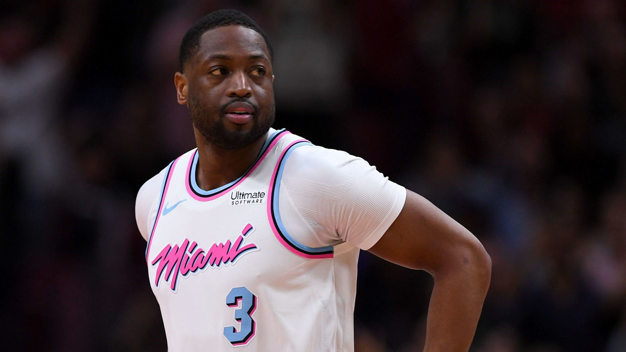 MIAMI, FL - FEBRUARY 09: Dwyane Wade #3 of the Miami Heat enters the game during the first quarter against the Milwaukee Bucks at American Airlines Arena on February 9, 2018 in Miami, Florida.