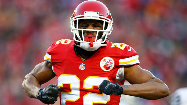KANSAS CITY, MO - JANUARY 3: Marcus Peters #22 of the Kansas City Chiefs celebrates after defending against a pass at Arrowhead Stadium during the second quarter of the game agains the Oakland Raiders on January 3, 2016 in Kansas City, Missouri.