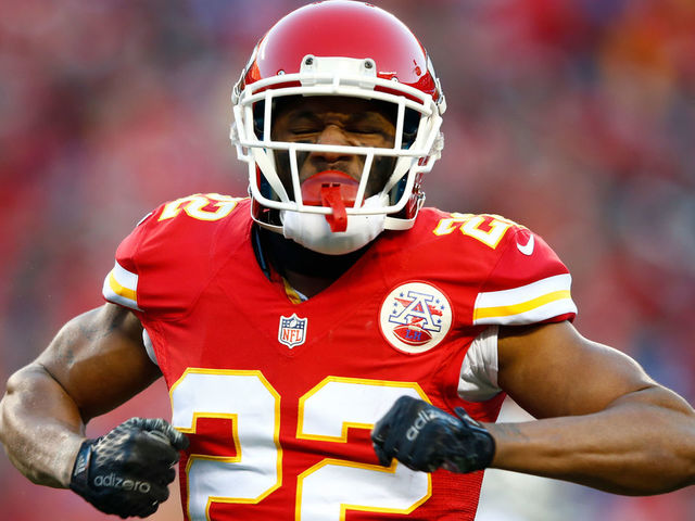 KANSAS CITY, MO - JANUARY 3: Marcus Peters #22 of the Kansas City Chiefs celebrates after defending against a pass at Arrowhead Stadium during the second quarter of the game agains the Oakland Raiders on January 3, 2016 in Kansas City, Missouri.