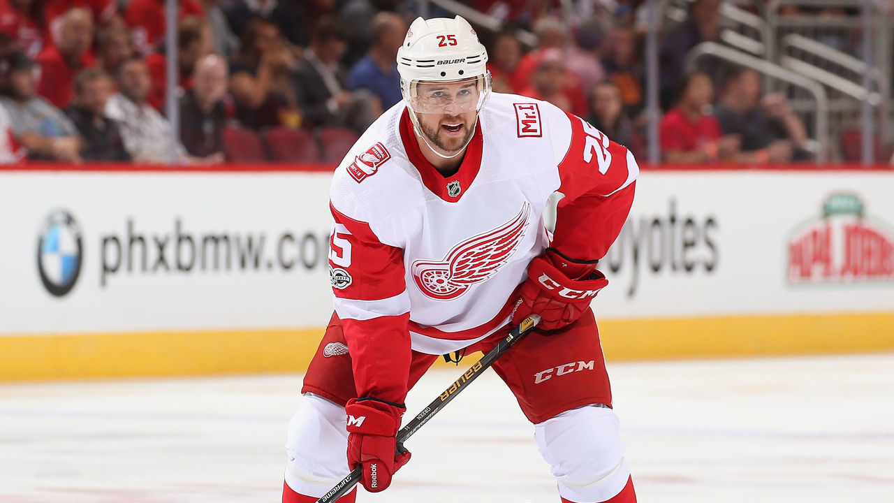 GLENDALE, AZ - OCTOBER 12: Mike Green #25 of the Detroit Red Wings during the second period of the NHL game against the Arizona Coyotes at Gila River Arena on October 12, 2017 in Glendale, Arizona.