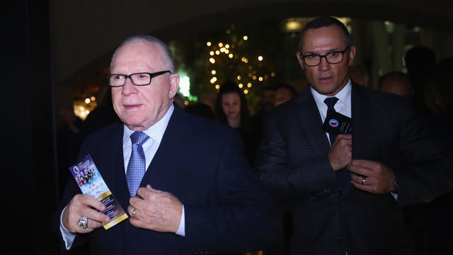 TORONTO, ON - NOVEMBER 13: (l-r) Jim Rutherford and Steve Yzerman walks the red carpet prior to the Hockey Hall of Fame induction ceremony at Brookfield Place on November 13, 2017 in Toronto, Canada.
