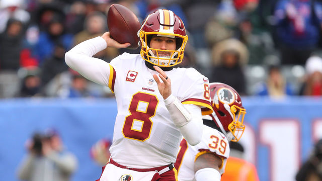 EAST RUTHERFORD, NJ - DECEMBER 31: Kirk Cousins #8 of the Washington Redskins throws a pass during the first half of their game against the New York Giants at MetLife Stadium on December 31, 2017 in East Rutherford, New Jersey.