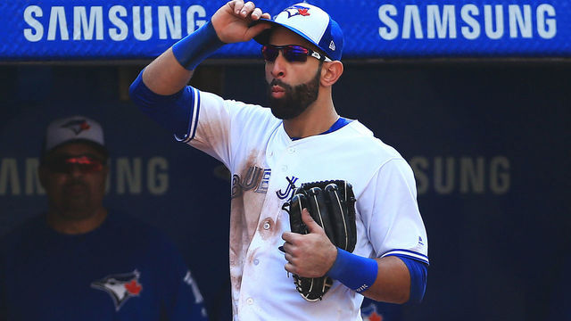 TORONTO, ON - SEPTEMBER 24: Jose Bautista #19 of the Toronto Blue Jays tips his hat to the fans after he is pulled from the game in the ninth inning during MLB game action against the New York Yankees at Rogers Centre on September 24, 2017 in Toronto, Canada.