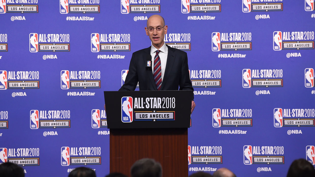 LOS ANGELES, CA - FEBRUARY 17: NBA Commissioner Adam Silver speaks onstage during the All-Star Press Conference at Staples Center on February 17, 2018 in Los Angeles, California.