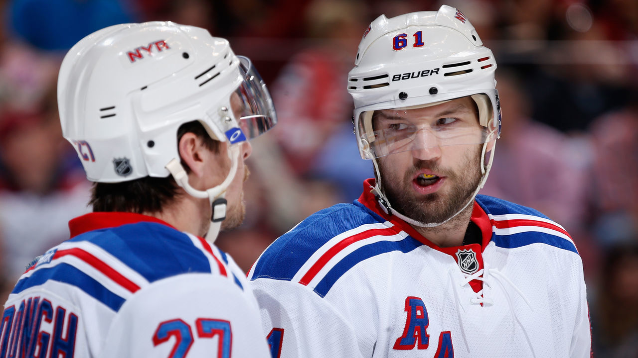 GLENDALE, AZ - FEBRUARY 14: Ryan McDonagh #27 and Rick Nash #61 of the New York Rangers during the NHL game against the Arizona Coyotes at Gila River Arena on February 14, 2015 in Glendale, Arizona. The Rangers defeated the Coyotes 5-1.
