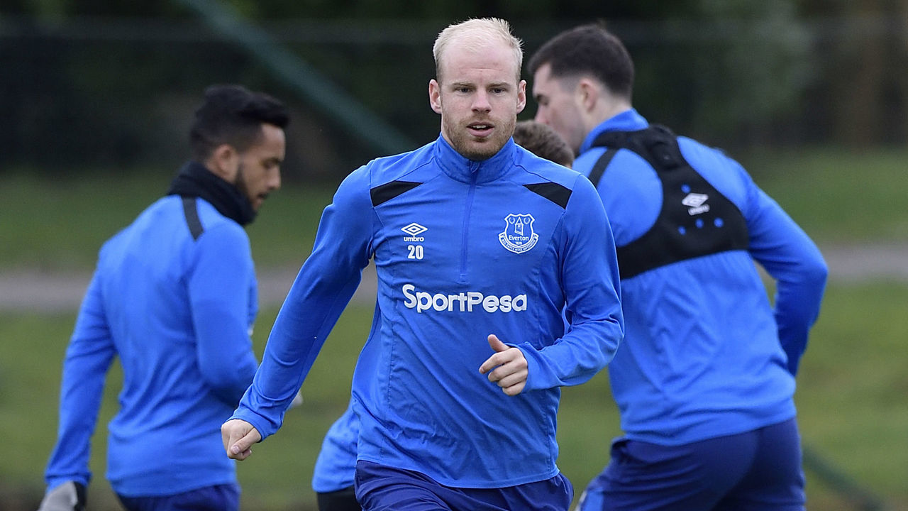 HALEWOOD, ENGLAND - FEBRUARY 21: (EXCLUSIVE COVERAGE) Davy Klaassen during the Everton FC training session at USM Finch Farm on February 21, 2018 in Halewood, England.
