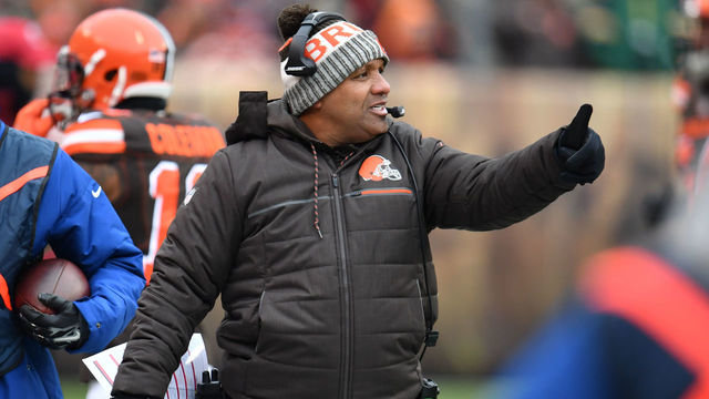 CLEVELAND, OH - DECEMBER 10: Head coach Hue Jackson of the Cleveland Browns looks on from the sideline in the second quarter against the Green Bay Packers at FirstEnergy Stadium on December 10, 2017 in Cleveland, Ohio.