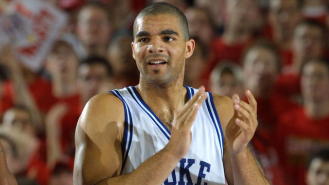 31 Mar 2001: Carlos Boozer #4 of Duke celebrates during the semifinal of the Men's NCAA Basketball Final Four tournament against Maryland at the Metrodome in Minneapolis, Minnesota. DIGITAL IMAGE. Mandatory Credit: Brian Bahr/ALLSPORT