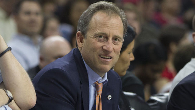 PHILADELPHIA, PA - APRIL 15: Co-managing owner Josh Harris of the Philadelphia 76ers looks on during the game against the Miami Heat on April 15, 2015 at the Wells Fargo Center in Philadelphia, Pennsylvania. The Heat defeated the 76ers 105-101.