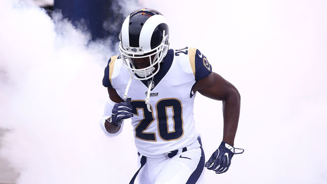 LOS ANGELES, CA - NOVEMBER 12: Lamarcus Joyner #20 of the Los Angeles Rams takes the field prior to the game against the Houston Texans at the Los Angeles Memorial Coliseum on November 12, 2017 in Los Angeles, California.
