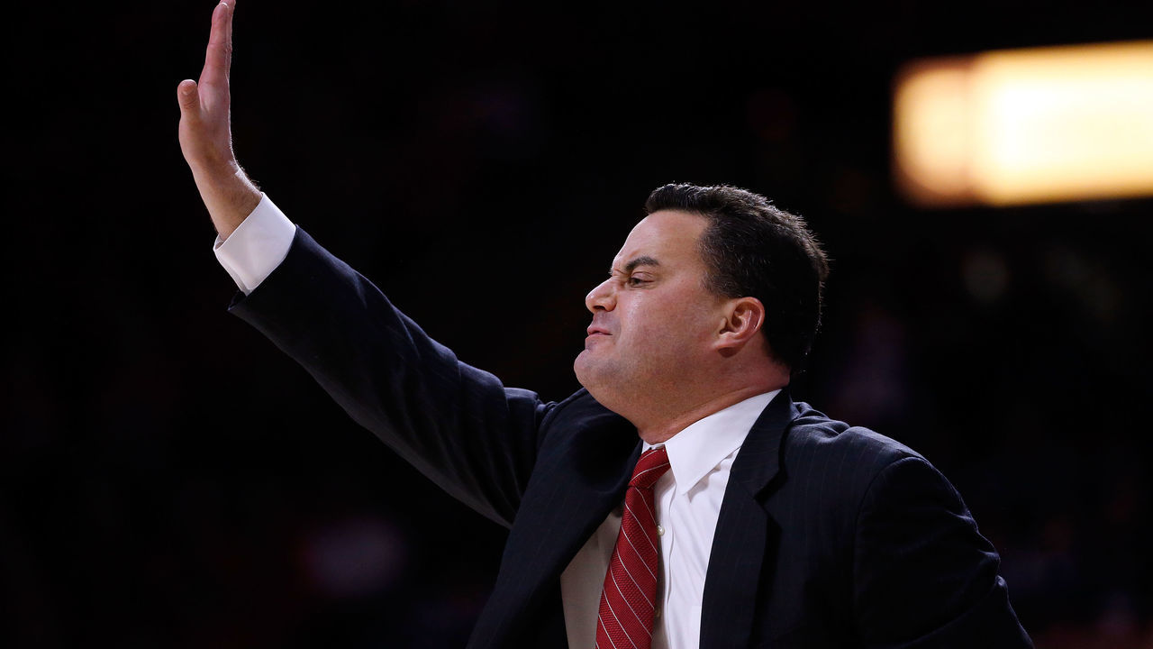 TUCSON, AZ - DECEMBER 30: Head coach Sean Miller of the Arizona Wildcats gestures during the first half of the college basketball game against the Arizona State Sun Devils at McKale Center on December 30, 2017 in Tucson, Arizona.