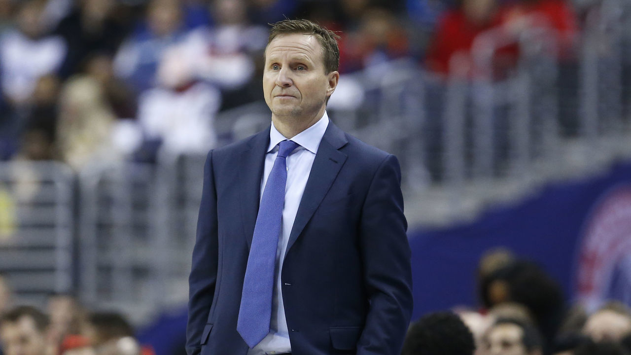 WASHINGTON, DC - DECEMBER 29: Head coach Scott Brooks of the Washington Wizards looks on against the Houston Rockets at Capital One Arena on December 29, 2017 in Washington, DC.