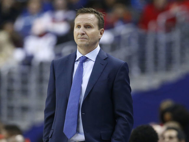 WASHINGTON, DC - DECEMBER 29: Head coach Scott Brooks of the Washington Wizards looks on against the Houston Rockets at Capital One Arena on December 29, 2017 in Washington, DC.