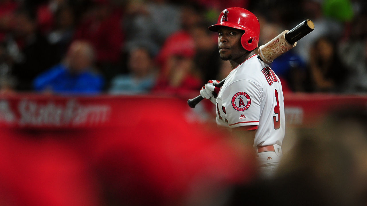 ANAHEIM, CA - SEPTEMBER 15: Los Angeles Angels of Anaheim left fielder Justin Upton (9) on deck in the fourth inning of a game against the Texas Rangers, on September 15, 2017, played at Angel Stadium of Anaheim in Anaheim, CA.