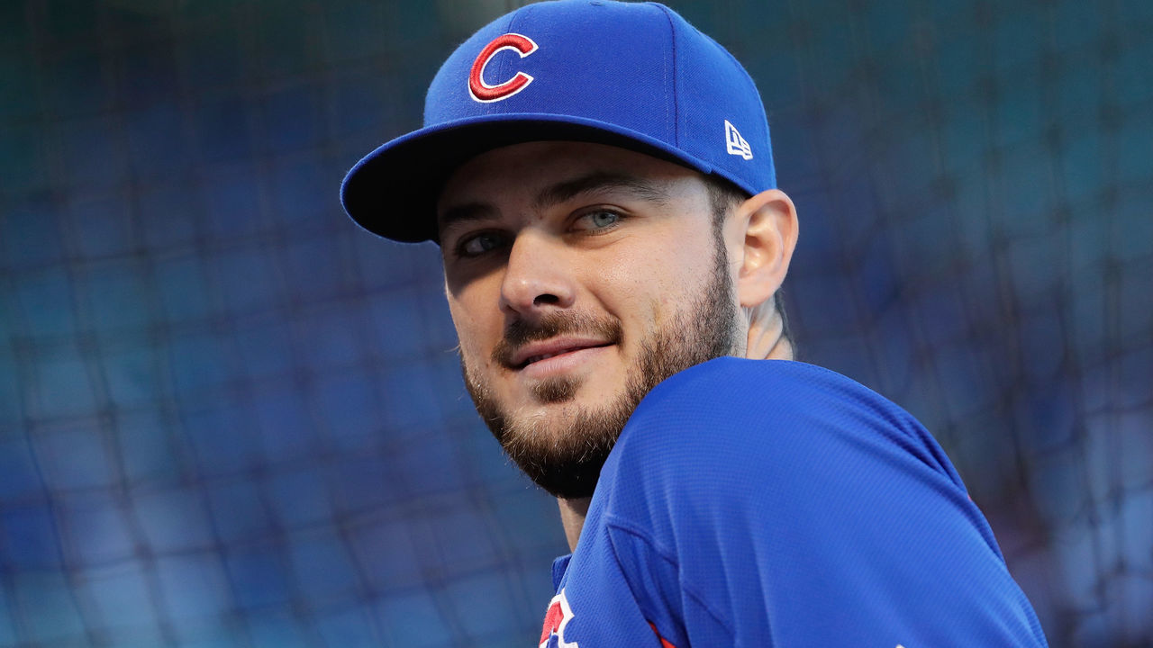 CHICAGO, IL - OCTOBER 17: Kris Bryant #17 of the Chicago Cubs looks on before game three of the National League Championship Series against the Los Angeles Dodgers at Wrigley Field on October 17, 2017 in Chicago, Illinois.