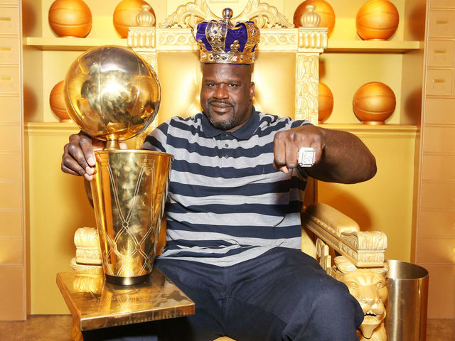 LOS ANGELES, CA - FEBRUARY 15: Shaquille O'Neal at the American Express Fan Experience at NBA All-Star Weekend 2018 on February 15, 2018 in Los Angeles, California.