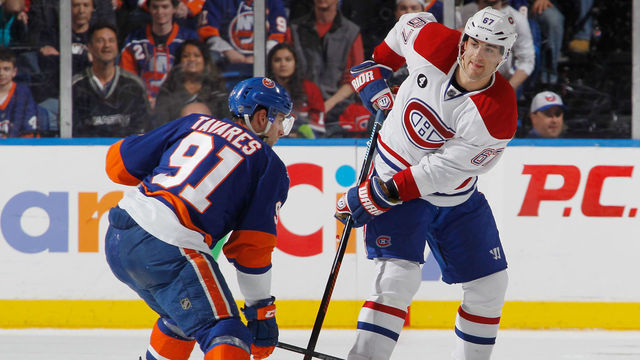 UNIONDALE, NY - MARCH 14: Max Pacioretty #67 of the Montreal Canadiens skates against the New York Islanders at the Nassau Veterans Memorial Coliseum on March 14, 2015 in Uniondale, New York. The Canadiens defeated the Islanders 3-1.