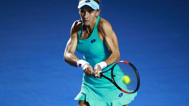 ACAPULCO, MEXICO - MARCH 03: Lesia Tsurenko of Ukraine returns a shot during the Championship match between Stefanie Voegele of Switzerland and Lesia Tsurenko of Ukraine as part of the Telcel ATP Mexican Open 2018 at Mextenis Stadium on March 03, 2018 in Acapulco, Mexico.