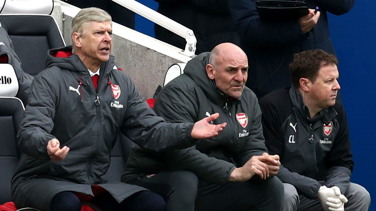 BRIGHTON, ENGLAND - MARCH 04: Arsene Wenger, Manager of Arsenal reacts during the Premier League match between Brighton and Hove Albion and Arsenal at Amex Stadium on March 4, 2018 in Brighton, England.