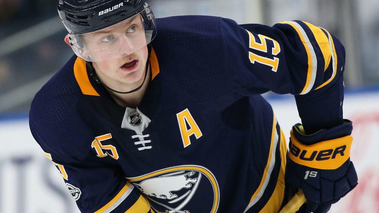 BUFFALO, NY - NOVEMBER 22: Jack Eichel #15 of the Buffalo Sabres during the game against the Minnesota Wild at the KeyBank Center on November 22, 2017 in Buffalo, New York.