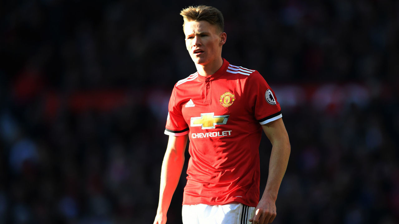 MANCHESTER, ENGLAND - FEBRUARY 25: Scott McTominay of Manchester United looks on during the Premier League match between Manchester United and Chelsea at Old Trafford on February 25, 2018 in Manchester, England.