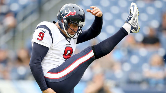 NASHVILLE, TN - DECEMBER 27: Shane Lechler #9 of the Houston Texans follows through on his punt during the game against the Tennessee Titans at LP Field on December 27, 2015 in Nashville, Tennessee.