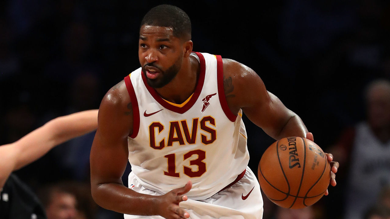 NEW YORK, NY - OCTOBER 25: Tristan Thompson #13 of the Cleveland Cavaliers in action against the Brooklyn Nets during their game at Barclays Center on October 25, 2017 in the Brooklyn Borough of New York City. NOTE TO USER: User expressly acknowledges and agrees that, by downloading and/or using this Photograph, user is consenting to the terms and conditions of the Getty Images License Agreement.