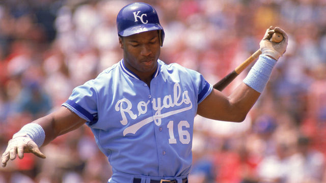1989: Bo Jackson #16 of the Kansas City Royals practices his swing as he prepares to bat during a game in the 1989 season.