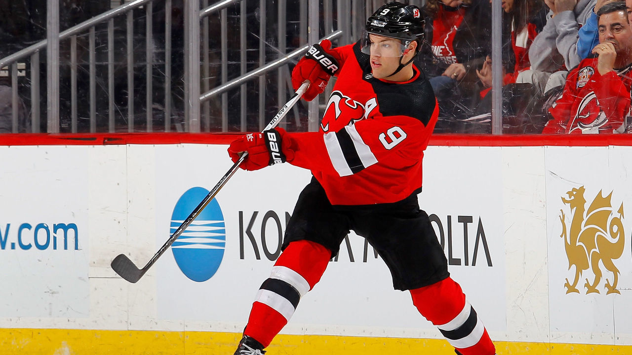 NEWARK, NJ - FEBRUARY 22: Taylor Hall #9 of the New Jersey Devils in action against the Minnesota Wild on February 22, 2018 at Prudential Center in Newark, New Jersey.