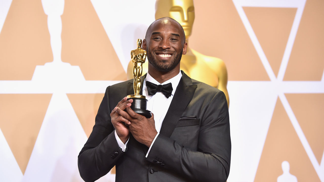 HOLLYWOOD, CA - MARCH 04: Filmmaker Kobe Bryant, winner of the Best Animated Short Film award for 'Dear Basketball,' poses in the press room during the 90th Annual Academy Awards at Hollywood & Highland Center on March 4, 2018 in Hollywood, California.